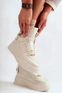 Discount Boto Damskie Ocieplane Wysokie Buty Sportowe Beżowe Lexa
