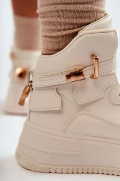 Discount Boto Damskie Ocieplane Wysokie Buty Sportowe Beżowe Lexa