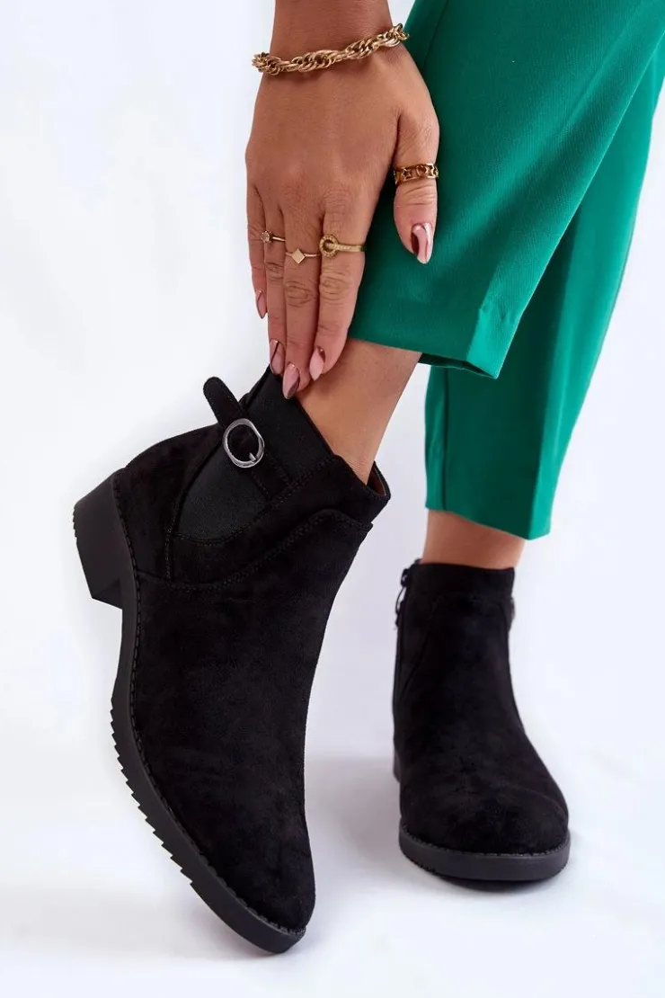 Boto Czarne Botki|Botki Zimowe Damskie*Damskie Ocieplane Zamszowe Botki Sztyblety Czarne Janette