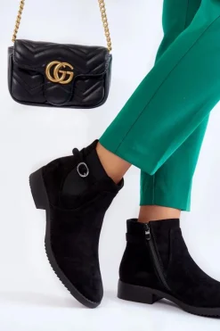 Boto Czarne Botki|Botki Zimowe Damskie*Damskie Ocieplane Zamszowe Botki Sztyblety Czarne Janette