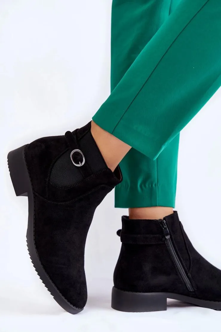 Boto Czarne Botki|Botki Zimowe Damskie*Damskie Ocieplane Zamszowe Botki Sztyblety Czarne Janette