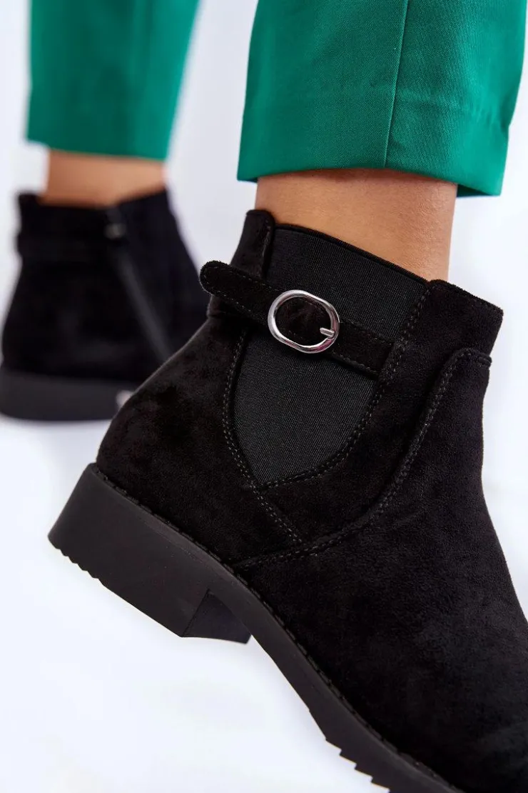 Boto Czarne Botki|Botki Zimowe Damskie*Damskie Ocieplane Zamszowe Botki Sztyblety Czarne Janette