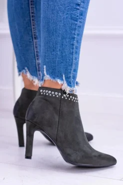 Hot Buty damskie Vinceza Damskie Oliwkowe Botki Na Szpilce Nity Bemi