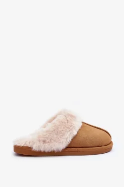 Boto Kapcie Klasyczne|Klapki Z Futerkiem*Damskie Papcie Klapki z Futerkiem Camel Pinky Brązowy