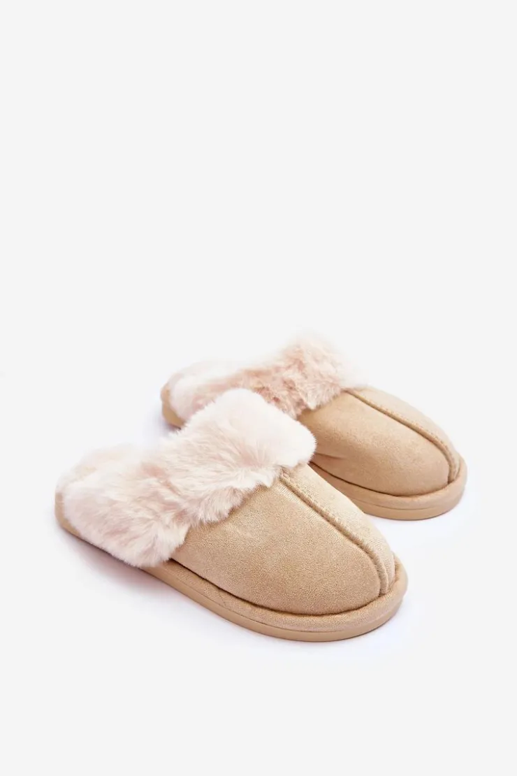 Damskie Boto Damskie Papcie Klapki z Futerkiem Jasnobeżowe Pinky