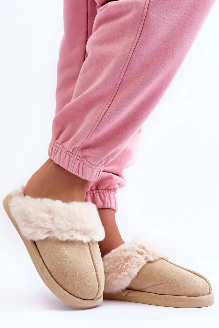 Damskie Boto Damskie Papcie Klapki z Futerkiem Jasnobeżowe Pinky