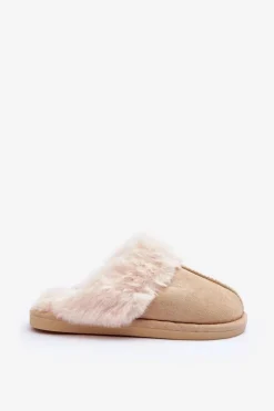 Damskie Boto Damskie Papcie Klapki z Futerkiem Jasnobeżowe Pinky