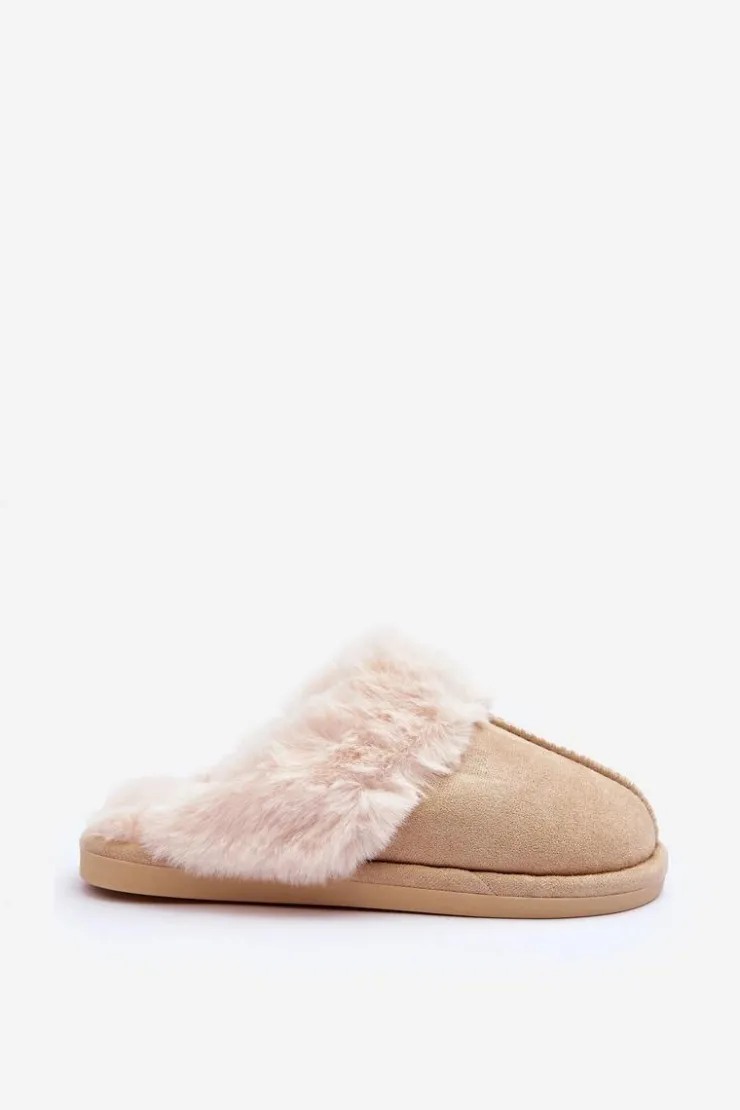 Damskie Boto Damskie Papcie Klapki z Futerkiem Jasnobeżowe Pinky