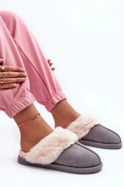 Damskie Boto Damskie Papcie Klapki z Futerkiem Szare Pinky