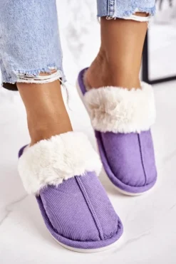 Boto Kapcie Klasyczne|Klapki Z Futerkiem*Damskie Papcie Klapki z Futerkiem Fioletowe Homely