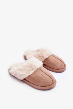Clearance Boto Damskie Papcie Klapki z Futerkiem Beżowe Pinky Beżowy
