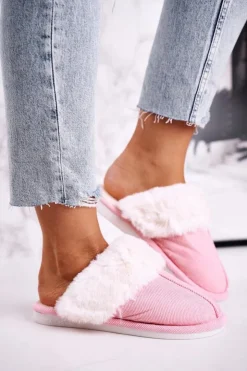 Damskie Boto Damskie Papcie Klapki z Futerkiem Różowe Homely