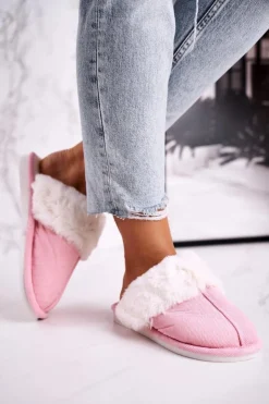 Damskie Boto Damskie Papcie Klapki z Futerkiem Różowe Homely