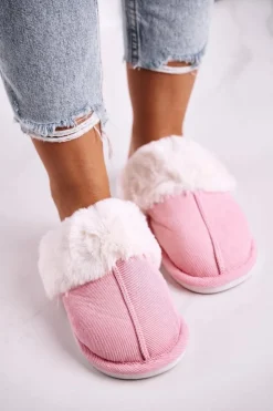 Damskie Boto Damskie Papcie Klapki z Futerkiem Różowe Homely