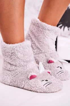 Damskie Aura.via Damskie Papcie Ocieplane Kożuszkiem Szare Nyan Cat