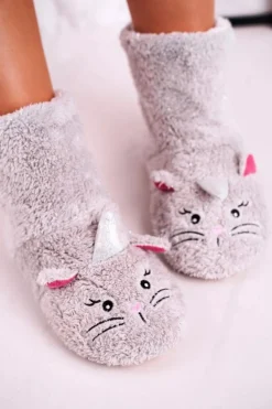 Damskie Aura.via Damskie Papcie Ocieplane Kożuszkiem Szare Nyan Cat