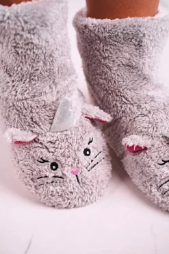 Damskie Aura.via Damskie Papcie Ocieplane Kożuszkiem Szare Nyan Cat