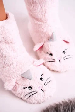 Damskie Aura.via Damskie Papcie Ocieplane Kożuszkiem Jasny Róż Nyan Cat