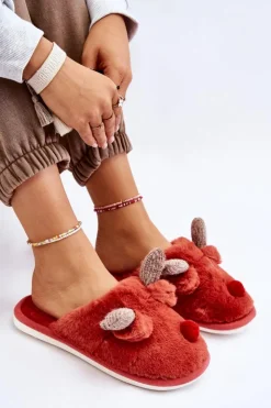 Damskie Boto Damskie Papcie Z Futerkiem I Reniferem Czerwone Sopya