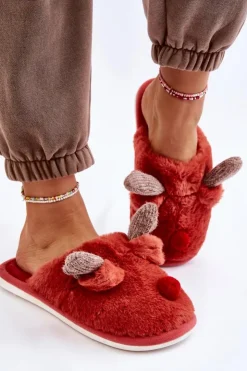 Damskie Boto Damskie Papcie Z Futerkiem I Reniferem Czerwone Sopya