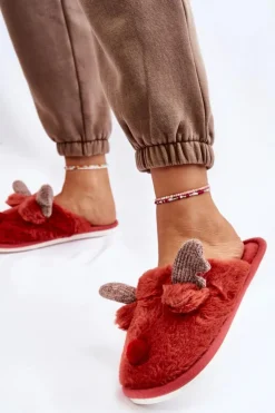 Damskie Boto Damskie Papcie Z Futerkiem I Reniferem Czerwone Sopya