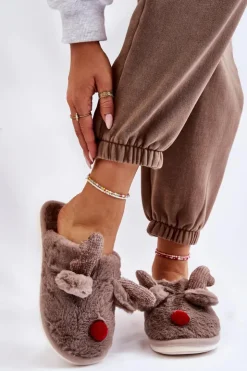 Damskie Boto Damskie Papcie Z Futerkiem I Reniferem Szare Sopya