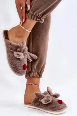 Damskie Boto Damskie Papcie Z Futerkiem I Reniferem Szare Sopya