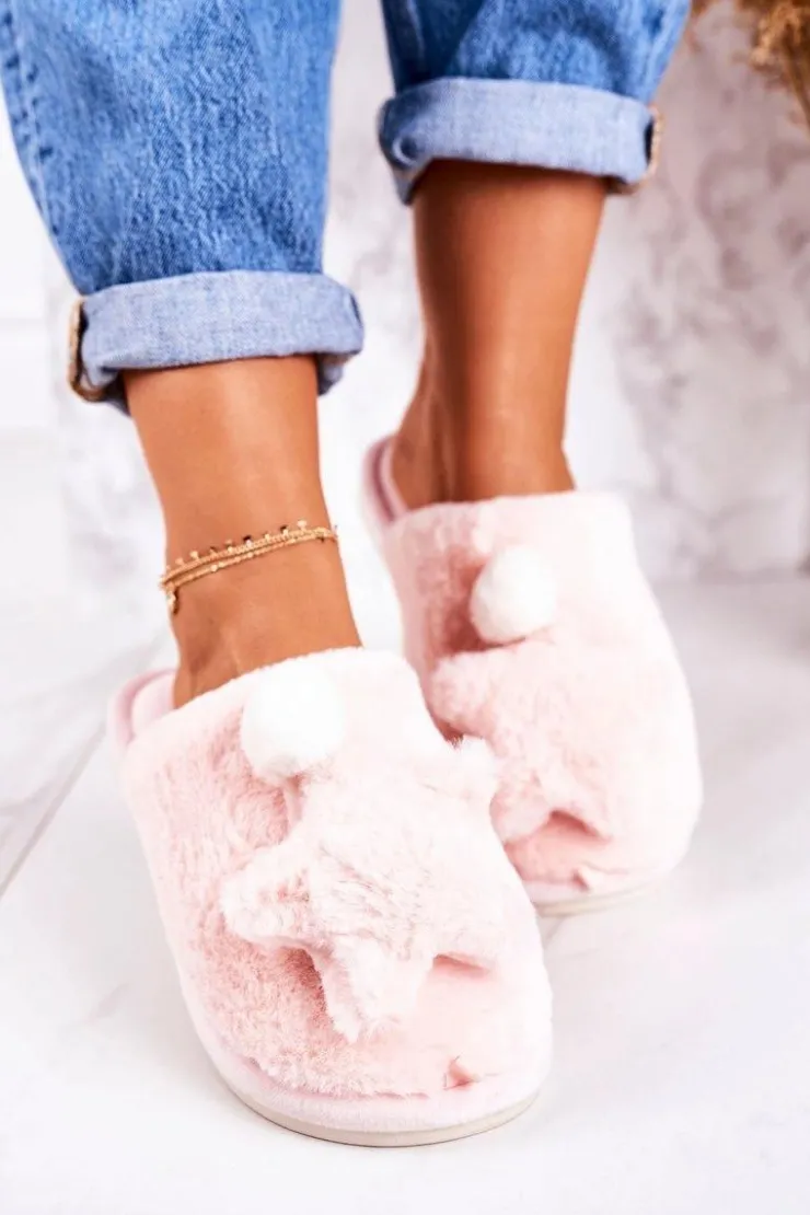 Hot Boto Damskie Papcie Z Futerkiem I Gwiazdką Jasny Róż Night-Night