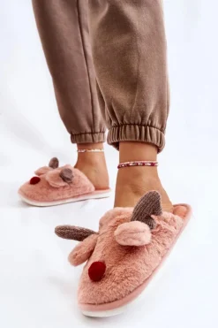 Boto Kapcie Klasyczne*Damskie Papcie Z Futerkiem I Reniferem Różowe Sopya