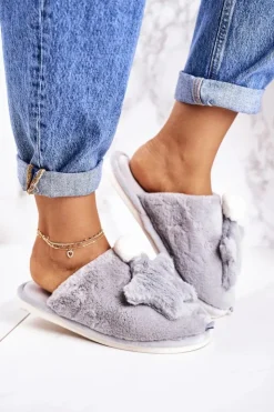 Damskie Boto Damskie Papcie Z Futerkiem I Gwiazdką Szare Night-Night