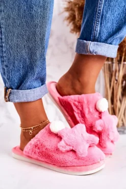 Boto Kapcie Klasyczne*Damskie Papcie Z Futerkiem I Gwiazdką Różowe Night-Night