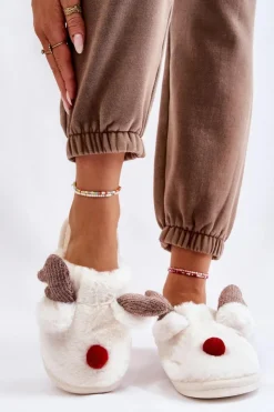 Online Boto Damskie Papcie Z Futerkiem I Reniferem Kremowe Sopya