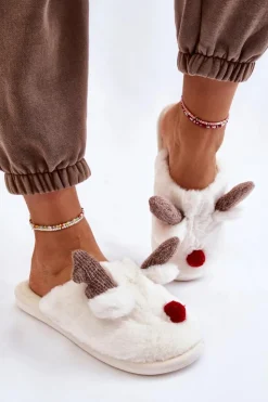 Online Boto Damskie Papcie Z Futerkiem I Reniferem Kremowe Sopya