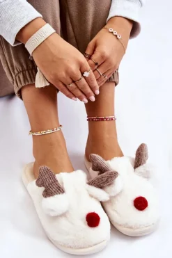 Online Boto Damskie Papcie Z Futerkiem I Reniferem Kremowe Sopya