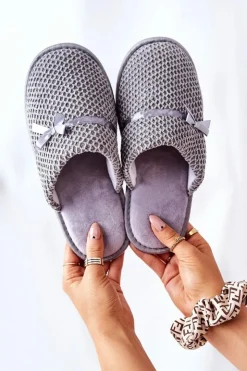 Evento Kapcie Klasyczne*Damskie Papcie Z Kokardką Szare Evira Szary