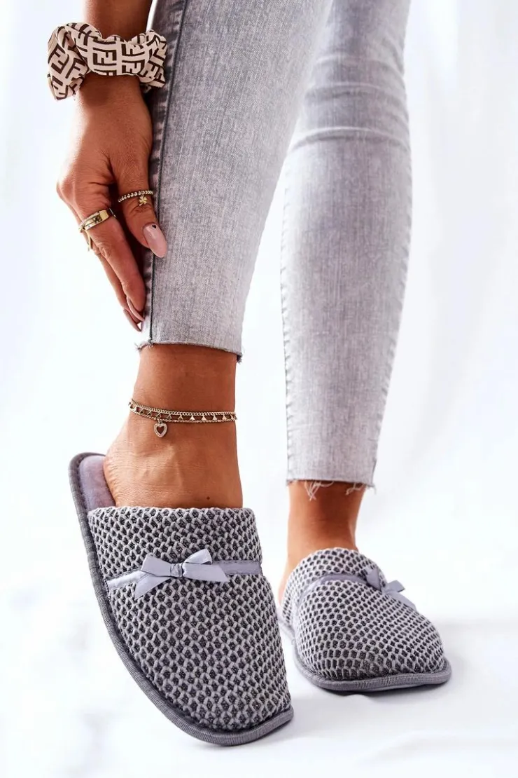 Evento Kapcie Klasyczne*Damskie Papcie Z Kokardką Szare Evira Szary