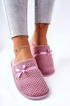 Clearance Evento Damskie Papcie Z Kokardką Różowe Evira