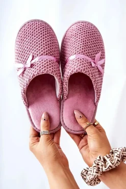 Clearance Evento Damskie Papcie Z Kokardką Różowe Evira