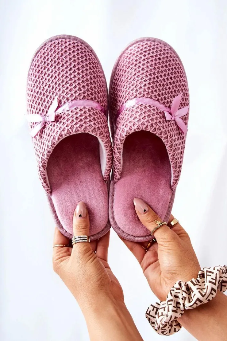 Clearance Evento Damskie Papcie Z Kokardką Różowe Evira