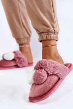 Damskie Boto Damskie Papcie Z Pomponami I Futerkiem Różowe Sahira