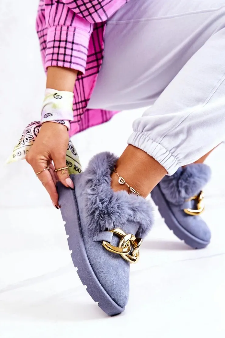 New Boto Damskie Papcie Złoty Łańcuch Niebieskie Ardrums