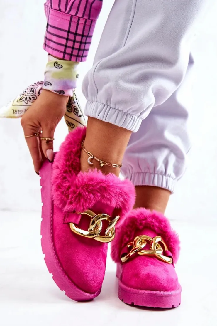 Boto Kapcie Klasyczne*Damskie Papcie Złoty Łańcuch Fuksja Ardrums