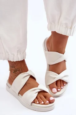 Damskie Big Star Shoes Damskie Płaskie Klapki Big Star LL274A121 Białe