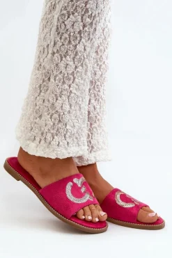 Damskie Damskie buty S.Barski Damskie Płaskie Klapki Z Cekinami S.Barski KV27-052 Fuksja