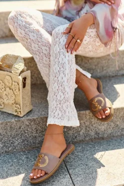 Damskie Damskie buty S.Barski Damskie Płaskie Klapki Z Cekinami S.Barski KV27-052 Brązowe