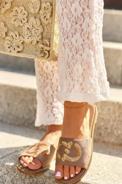 Damskie Damskie buty S.Barski Damskie Płaskie Klapki Z Cekinami S.Barski KV27-052 Brązowe