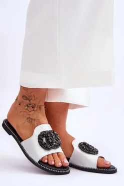 Damskie buty S.Barski Klapki Damskie Klasyczne*Damskie Płaskie Klapki Z Ozdobami S.Barski KV-520-3 Srebrne Srebrny