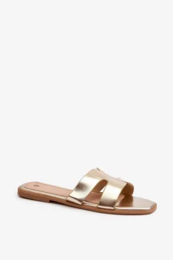 Damskie Boto Damskie Płaskie Klapki Z Wycięciami Złote Fiviama