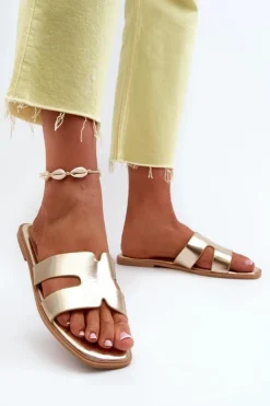 Damskie Boto Damskie Płaskie Klapki Z Wycięciami Złote Fiviama