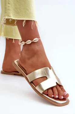 Damskie Boto Damskie Płaskie Klapki Z Wycięciami Złote Fiviama